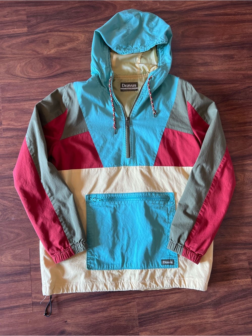 Dravus Men's Colorblock Hooded Anorak Jacket - Teal/Red/Cream